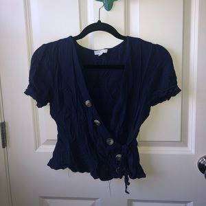 Blue wrap peasant top